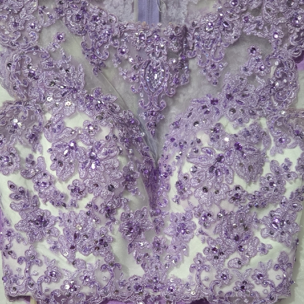 Purple Floral Two-Piece Prom Dress - Lavender Floral Ball Gown - Picture 7 of 10